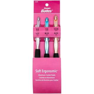 CJ Bates & Sons St?rrelser L11/8mm M13/9mm og N15/10mm Susan Bates Silvalume Soft Ergonomic Crochet Hook Set