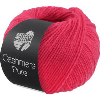 Lana Grossa Cashmere Pure 18 Hindbær Indhold: 100% cashmere Vægt/Længde: 25 g = ca. 115 meter Anbefalede pinde: 4.5 mm Strikkefasthed:10 x 10 cm = 21 m x 30 p Vask:Håndvask / Tørres fladt.