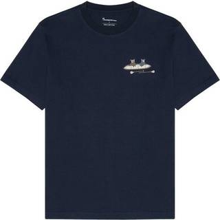 KnowledgeCotton Apparel Regular S/S Heavy Single Printed T-shirt størrelse S farve blå