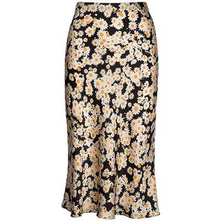 Kvinder blomster midi nederdel h?j talje daisy print blomster silke satin nederdele XL