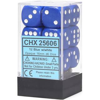 Opaque Blue and white 16mm d6 Dice block (12 Terninger) - Rollespilsterninger - Chessex