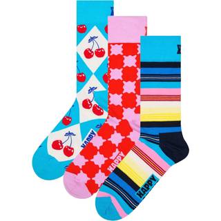 3-Pack Checks and Stripes Socks Gift Set - Yellow, White, Pink, Red, Blue, Navy - 36-40