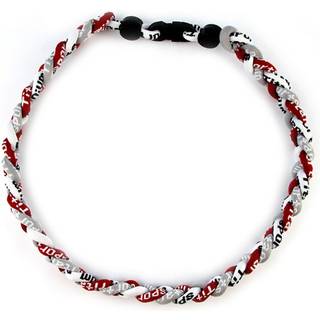 MapofBeauty 18 """" Sport Style Three Colours Fashion Three Brettet reb tornado halskæde (mørkerød/grå/hvid)