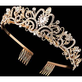 Gold Crystal Crowns tiara til kvinder piger elegant prinsesse rhinestone krone med kamme brude bryllup pandebånd prom fødselsdag fest halloween h