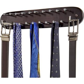 Richards hjemmevarer Tie rack vægmonteret - Træbælte tørklædebøjle med 21 kromkroge til skab til opbevaring og organisation valnød