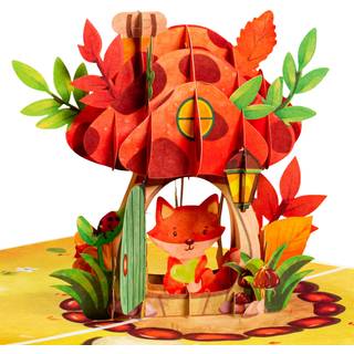 Paper Love Frndly Fox in Mushroom 3D Pop Up -kort til efter?rs- eller efter?r f?dselsdag hele lejligheden eller bare fordi h?ndlavet 100% genanve