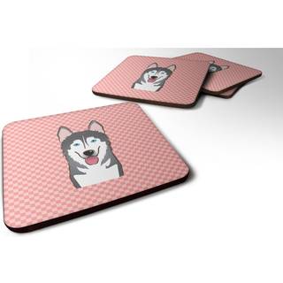 """" Caroline's Treasures BB1218FC Checkerboard Pink Alaskan Malamute Foam Coaster (Sæt på 4) 3,5 """" ""H X 3,5"" """" ""W Multicolor"" ""