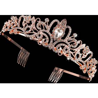 Rose guld krystal kroner tiara til kvinder piger elegant prinsesse rhinestone krone med kamme brude bryllup pandebånd prom fødselsdag fest hallow