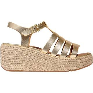 Fitfloptil kvinder. JF5-675 Guldfarvede espadriller med kilehæl i læder i fiskerstil (41), Guldfarvet, 5-8 cm, Spænder, Casual
