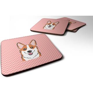"""" Caroline's Treasures BB1254FC Checkerboard Pink Corgi Foam Coaster (Sæt på 4) 3.5 """" ""H X 3,5"" """" W Multicolor """"
