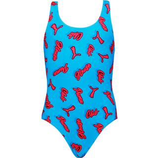 Puma Printed Racerback Swimsuit Youth, Blue, Size 14 Y, Clothing - Red - 14 Y