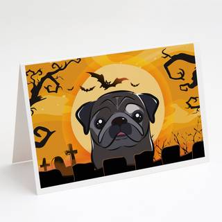 Halloween Black Pug lykønskningskort og konvolutter pakning af 8