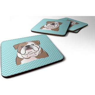 """" Caroline's Treasures BB1157FC Checkerboard Blue English Bulldog Foam Coaster (Sæt på 4) 3,5 """" ""H X 3,5"" """" W Multicolor """"