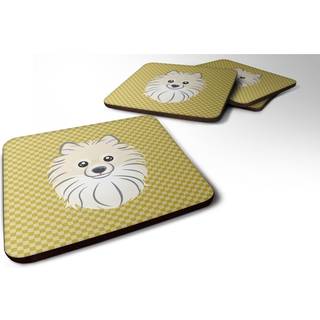 """" Caroline's Treasures BB1135FC Tan Checkered Pomeranian Foam Coaster (Sæt på 4) 3.5 """" ""H X 3,5"" """" ""W Multicolor"" ""