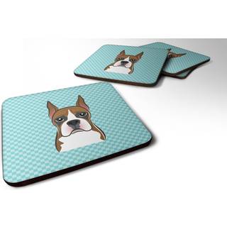 """" Caroline's Treasures BB1161FC Checkerboard Blue Boxer Foam Coaster (Sæt på 4) 3,5 """" ""H X 3,5"" """" W Multicolor """"
