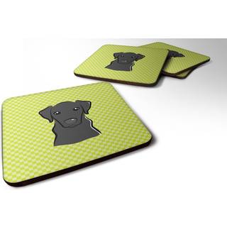 """" Caroline's Treasures BB1297FC Checkerboard Lime Green Black Labrador Foam Coaster (Sæt på 4) 3.5 """" ""H X 3,5"" """" ""W Multicolor"" ""
