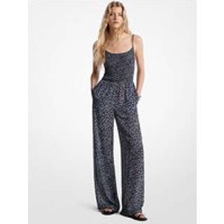 MK Floral Print Georgette Embellished Jumpsuit - Blue - Michael Kors - XXL