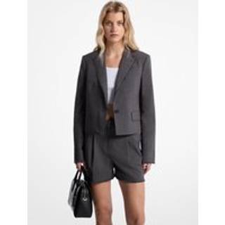 MK Frayed Stretch Tropical Wool Cropped Blazer - Grey - Michael Kors - EU38