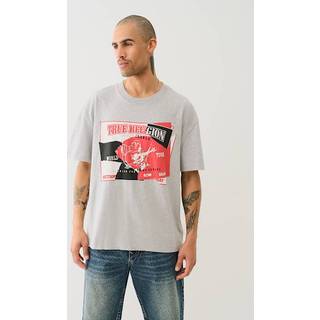 True Religion Short Sleeve Torn Logo T Shirt Grey