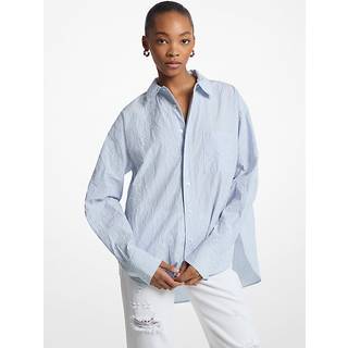 MK Striped Crushed Cotton Poplin Shirt - Blue - Michael Kors - XS