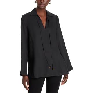 MK Ramie Collared Tunic Top - Black - Michael Kors - XS