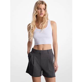 MK Frayed Stretch Wool Pleated Shorts - Grey - Michael Kors - EU 34