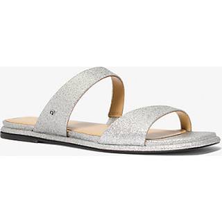 MK Jaida Glitter Embellished Leather Sandal - Silver - Michael Kors - EU 40