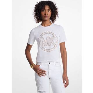 MK Studded Logo Charm Organic Cotton Jersey T-Shirt - White - Michael Kors