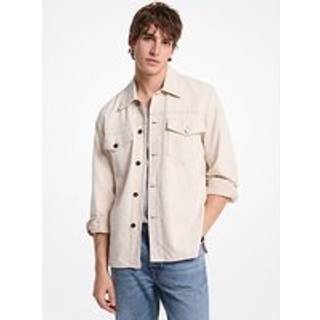 MK Cotton and Linen Blend Denim Shirt Jacket - Natural - Michael Kors