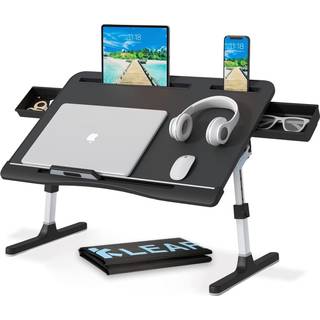 Laptop Desk til Bed Lap -skrivebakker med dobbeltopbevaringsskuffer Justerbar premium læder bærbar computer Stativ med ekstra mærker taske sammen