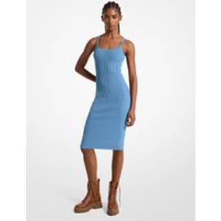 MK Ribbed Stretch Knit Midi Tank Dress - Blue - Michael Kors - XL