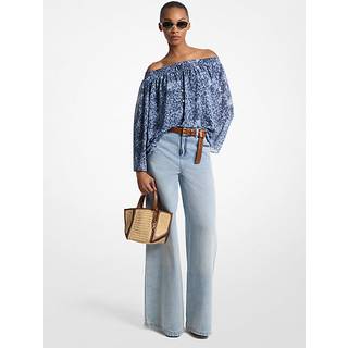 MK Tie-Dye Floral Georgette Off-the-Shoulder Top - Blue - Michael Kors