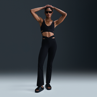 Nike Zenvy Rib Flared Leggings med høj talje og blid støtte til kvinde - sort - XXL (EU 52-54)