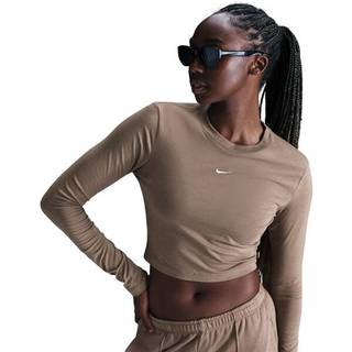 Maskinstrikket Nike Sportswear Chill-croptop med lange ærmer og slank pasform til kvinder - brun - L (EU 44-46)