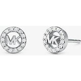 MK Fulton Precious-Metal Plated Sterling Silver Pavé Logo Charm Stud Earrings - Silver - Michael Kors - ONE SIZE