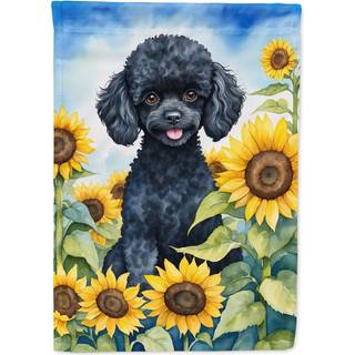Caroline's Treasures DAC6137CHF Sort Poodle i Sunflowers House Flag Stor veranda ærme pol dekorativt uden for gårdspladser Artwork Wall Hanging P