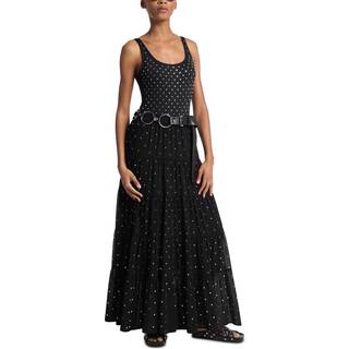 MK Studded Georgette Tiered Maxi Skirt - Black - Michael Kors