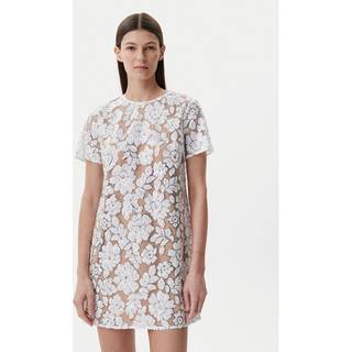 MK Sequined Floral Mesh T-Shirt Dress - White - Michael Kors