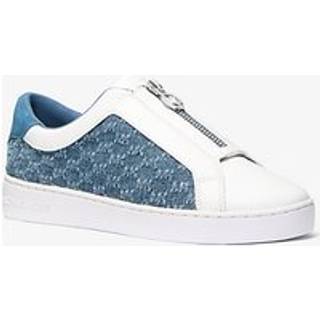 MK Keaton Logo Embossed Denim and Leather Zip-Up Trainers - Blue - Michael Kors - EU 38.5