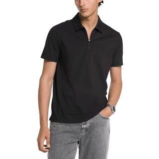MK Cotton Blend Piqué Zip-Up Polo Shirt - Black - Michael Kors