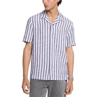 MK Linen and Cotton Blend Striped Shirt - Black - Michael Kors - XL