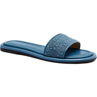 MK Dana Logo Embossed Denim Slide Sandal - Blue - Michael Kors - EU 36