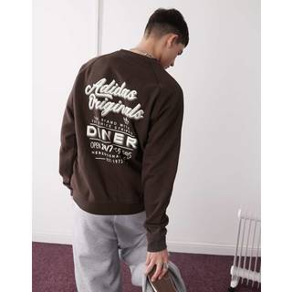 Diner Text Graphic Fleece Crewneck sweatshirt - Dark Brown - S