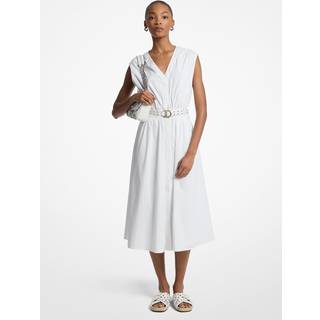 MK Stretch Cotton Poplin Belted Midi Dress - White - Michael Kors - XXL