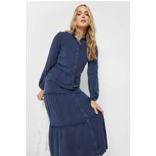Lts Tall Navy Blue Acid Wash Tiered Dress 22 Lts | Tall Women's Maxi Dresses
