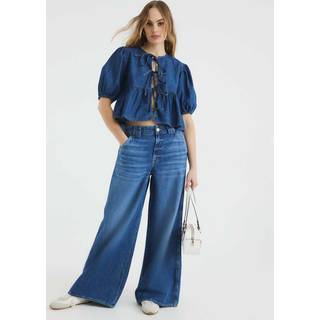 River Island River Island Blue Denim Puff Sleeve 100% Cotton Shirt