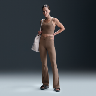 Nike Zenvy Rib Flared Leggings med høj talje og blid støtte til kvinde - brun - XL (EU 48-50)
