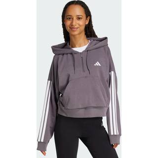 Essentials 3-Stripes French Terry Quarter-Zip hættetrøje - Grey Strata / White - XS