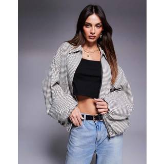 River Island River Island Cream Bubble Hem Check Bomber Jacket