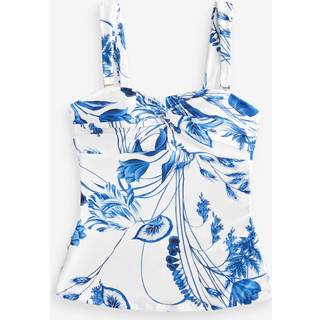Next White/Blue Floral Wide Strap Tummy Control Bandeau Tankini Top